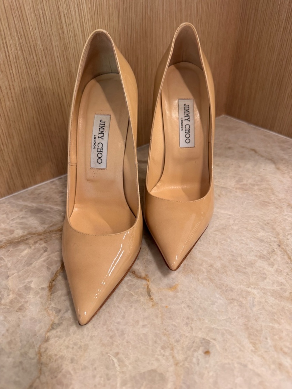Jimmy Choo Anouk 120 Nude Patent Leather Pumps 39.5